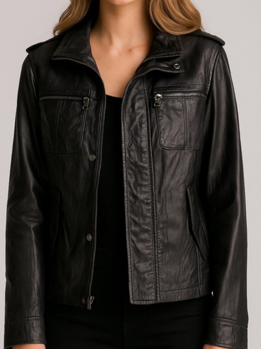 Unisex Black Leather Jacket